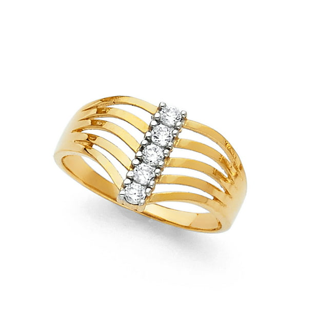 Jewel Tie Solid 14k Rose Yellow & White Gold Cubic Zirconia CZ Semanario Three Stone Ring Size 8 